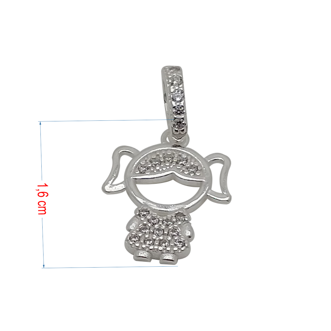 Pingente de prata 925 menina com zircônia